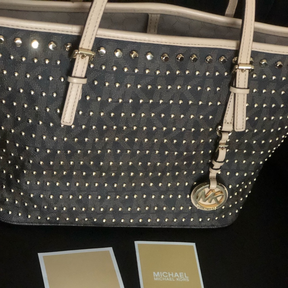 Michael Kors Jet Set Gold Studded Tote Bag - Picture 2 of 12